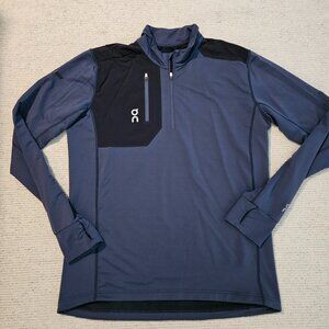 On Men's Clima Shirt XL Blue Black On Running Workout Thumbholes 1/4 Zip Top
